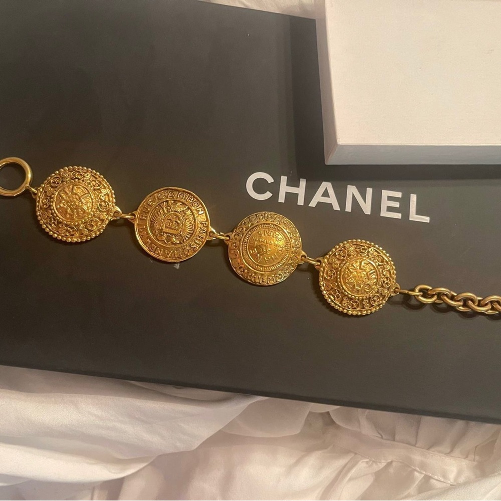 CHANEL Vintage Gold Plated Medallion Bracelet
